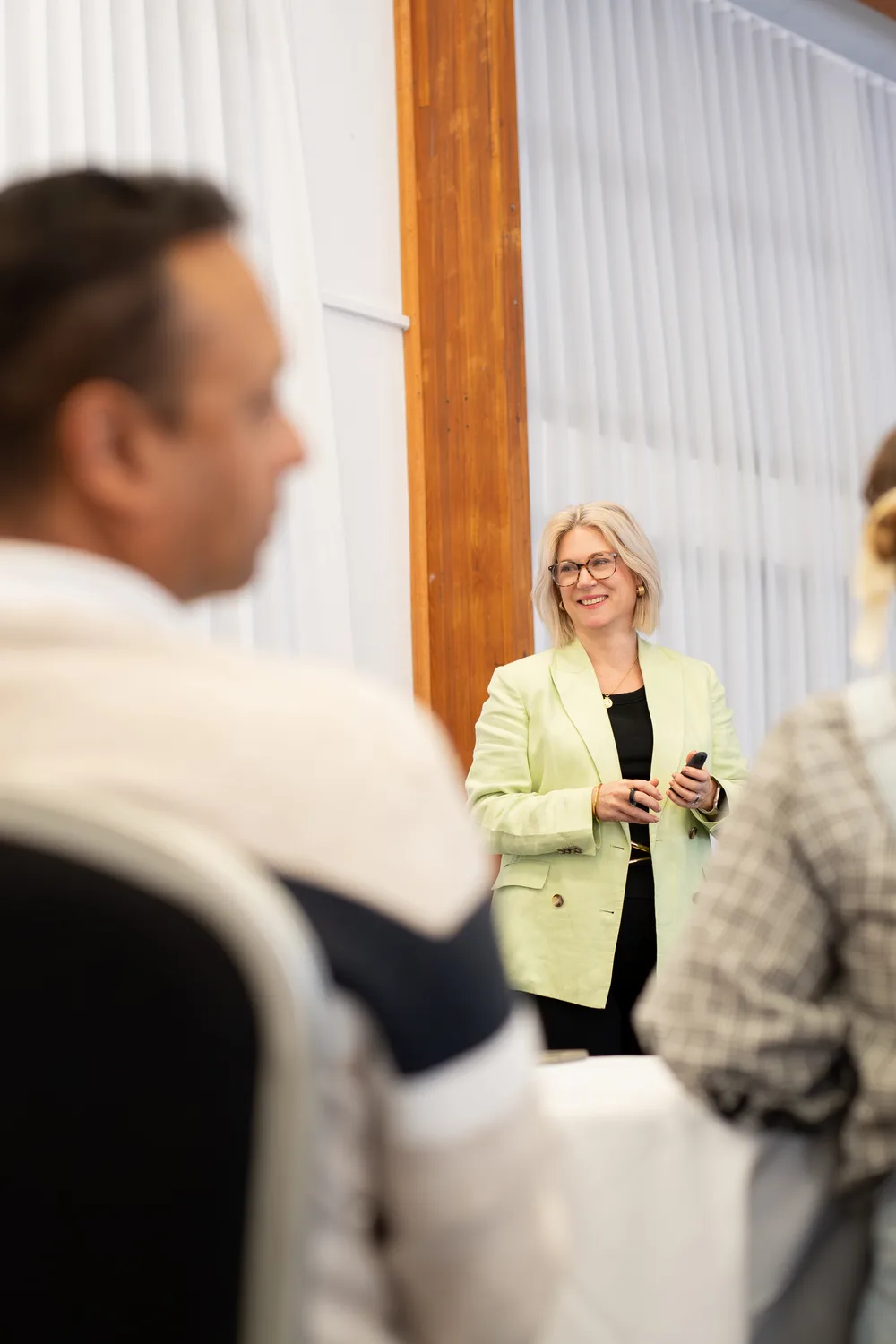 Caroline Macaulay presenting to a seated workshop group